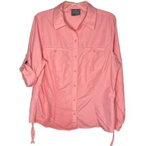 Kathmandu Ruched Roll-Sleeve "No Fly Zone" Hiking Shirt - Salmon Pink - 16